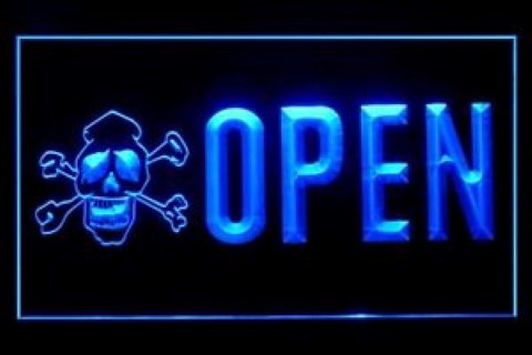 Open Tattoo Shop Skull Artwork LED Neon Sign